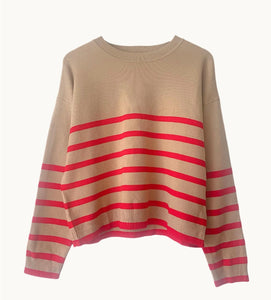Lottie sweater camel and red